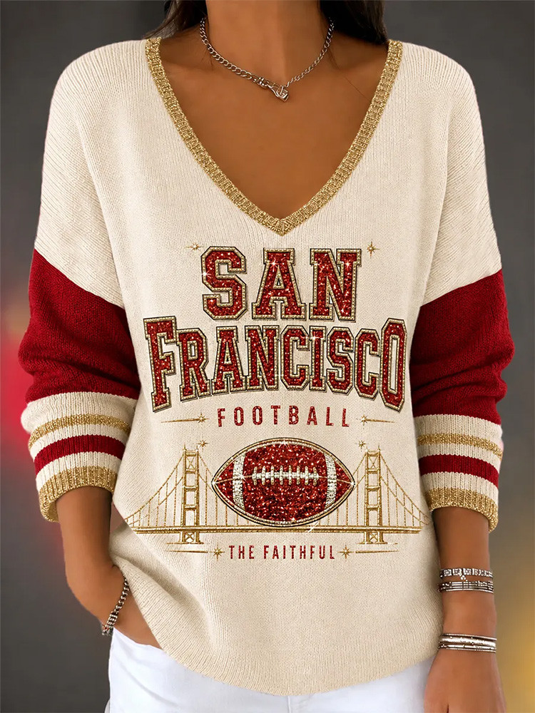 San Francisco 49ers Merch San Francisco Football Long Sleeves V-Neck Shirt NFL Outfit Gifts Idea 1 - Unicasport San Francisco 49ers Merch San Francisco Football Long Sleeves V-Neck Shirt NFL Outfit Gifts Idea