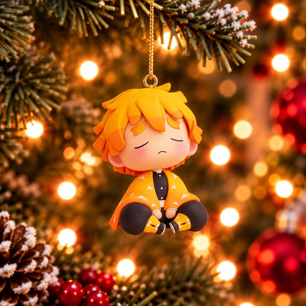 Demon Slayer Zenitsu Agatsuma Chibi Christmas Ornament Zenitsu Agatsuma Merch Xmas Tree Decor