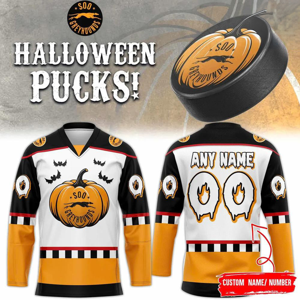 Custom Soo Greyhounds Merch X Halloween Night Hockey Jersey Game Day Apparel Gift Ideas