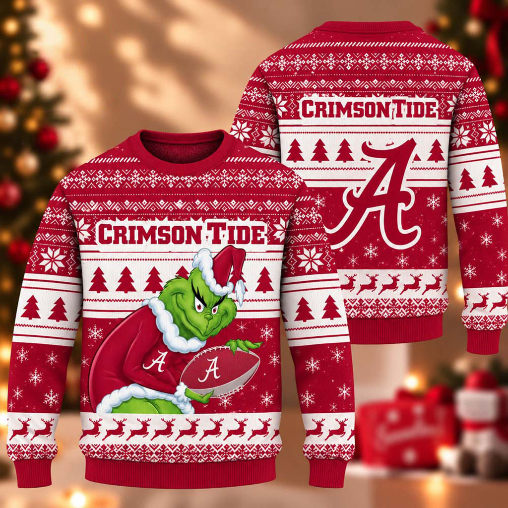 Alabama Crimson Tide The Grinch Ugly Christmas Sweater Crimson Tide Merch Gifts For Xmas 1 - Unicasport Alabama Crimson Tide The Grinch Ugly Christmas Sweater Crimson Tide Merch Gifts For Xmas