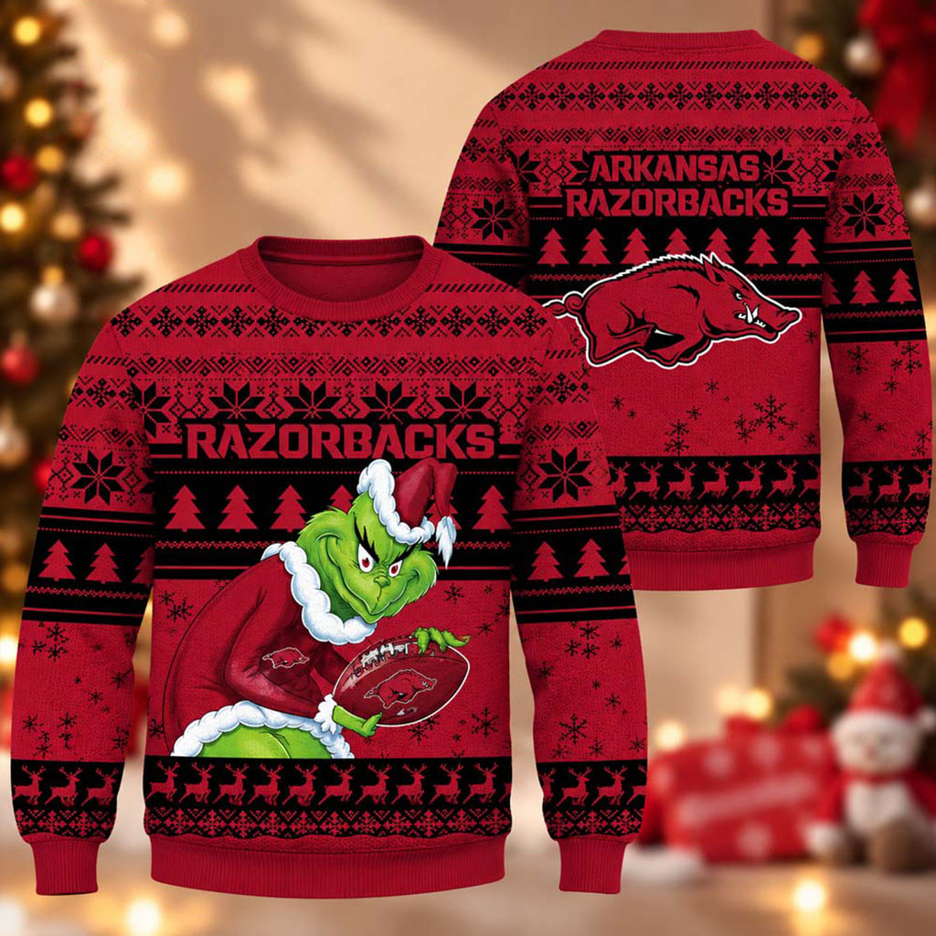 Arkansas Razorbacks The Grinch Ugly Christmas Sweater Razorbacks Merch Gifts For Fans 1 - Unicasport Arkansas Razorbacks The Grinch Ugly Christmas Sweater Razorbacks Merch Gifts For Fans