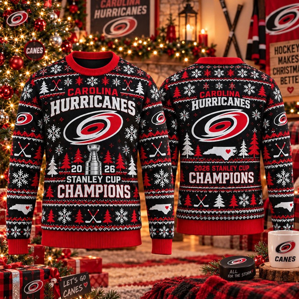 Carolina Hurricanes 2026 Stanley Cup Champions Ugly Christmas Sweater Carolina Hurricanes Merch 1 - Unicasport Carolina Hurricanes 2026 Stanley Cup Champions Ugly Christmas Sweater Carolina Hurricanes Merch