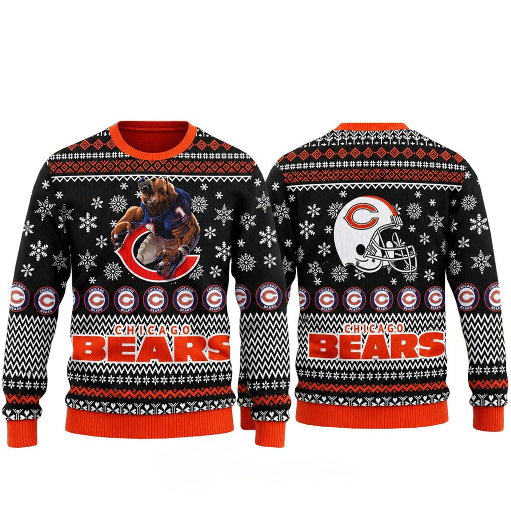 Chicago Bears Winter Wonderland Mascot Helmet 2026 Ugly Sweater Chicago Bears Merch Fan Gear 1 - Unicasport Chicago Bears Winter Wonderland Mascot Helmet 2026 Ugly Sweater Chicago Bears Merch Fan Gear