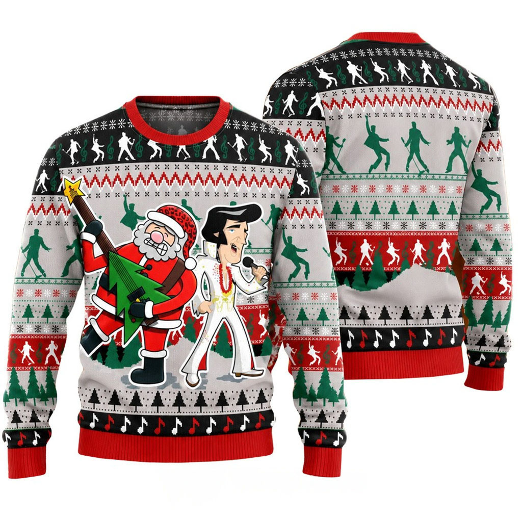 Elvis Presley And Santa Rockin Music Christmas Ugly Sweater Elvis Presley Merch Gifts For Fan 1 - Unicasport Elvis Presley And Santa Rockin Music Christmas Ugly Sweater Elvis Presley Merch Gifts For Fan