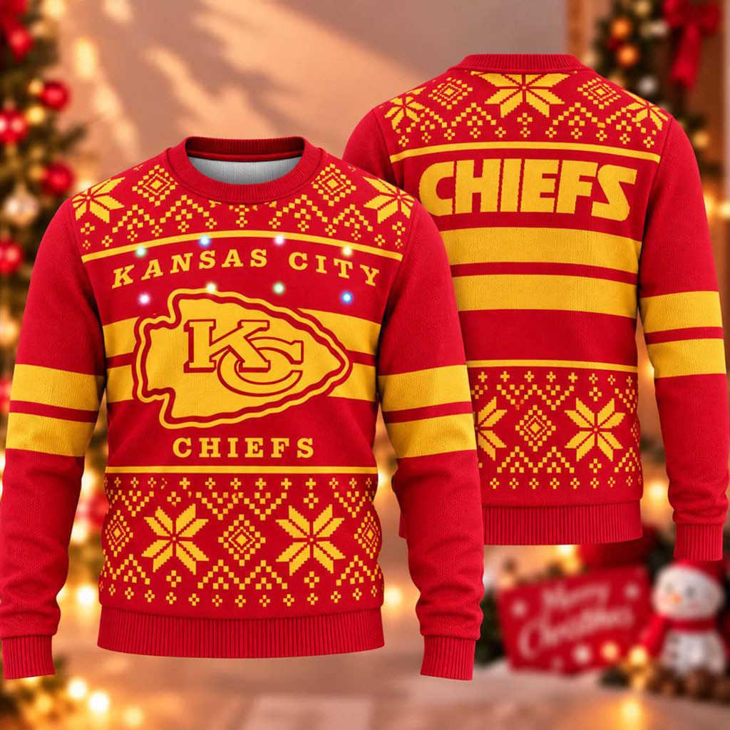 Kansas City Chiefs Light Up Christmas Ugly Sweater KC Chiefs Merch Xmas Gifts For Men 1 - Unicasport Kansas City Chiefs Light Up Christmas Ugly Sweater KC Chiefs Merch Xmas Gifts For Men