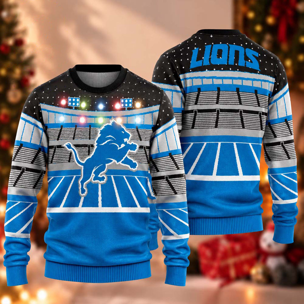 Detroit Lions Football Light Up Bluetooth Christmas Ugly Sweater Lions Merch Gifts For Fans 1 - Unicasport Detroit Lions Football Light Up Bluetooth Christmas Ugly Sweater Lions Merch Gifts For Fans