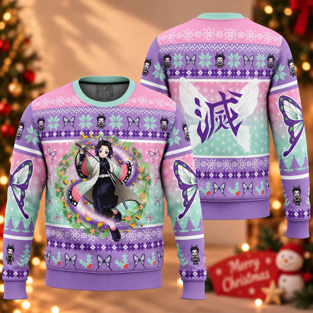 Demon Slayer Kochou Shinobu Christmas Ugly Sweater Anime Holiday Apparel Gifts For Shinobu Fans 1 - Unicasport Demon Slayer Kochou Shinobu Christmas Ugly Sweater Anime Holiday Apparel Gifts For Shinobu Fans