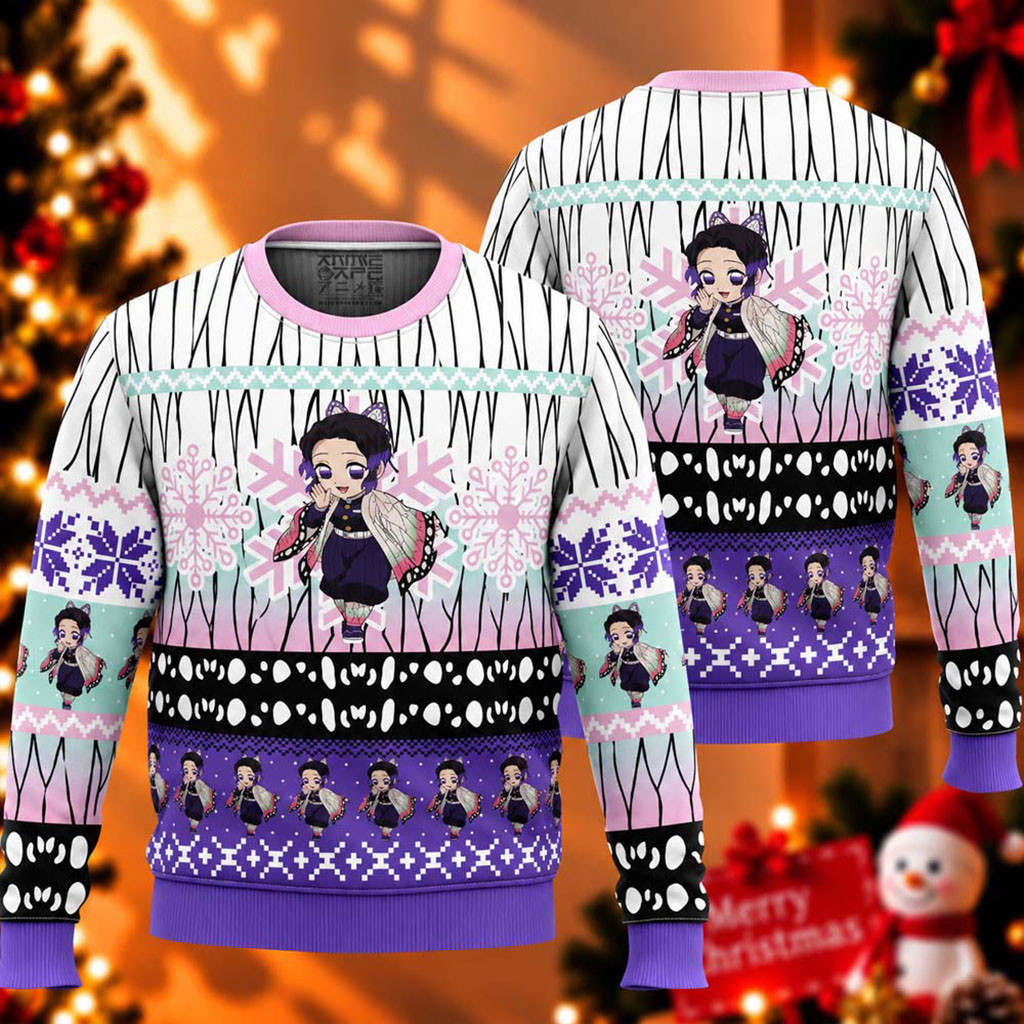 Demon Slayer Shinobu Kocho Chibi Christmas Ugly Sweater Holiday Clothes Gifts For Anime Fans