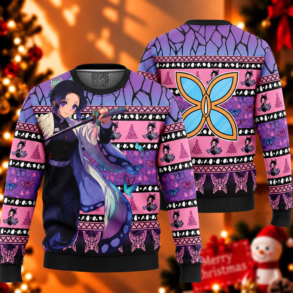 Demon Slayer Shinobu Kocho Chibi Christmas Ugly Sweater Shinobu Kocho Merch Xmas Gifts 1 - Unicasport Demon Slayer Shinobu Kocho Chibi Christmas Ugly Sweater Shinobu Kocho Merch Xmas Gifts