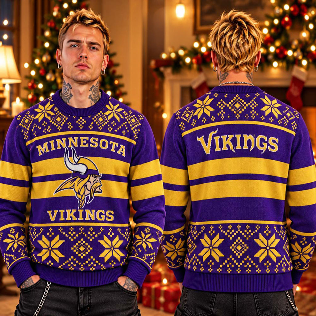 Minnesota Vikings 2026 Christmas Ugly Sweater Vikings Football Merch Christmas Present For Him 1 - Unicasport Minnesota Vikings 2026 Christmas Ugly Sweater Vikings Football Merch Christmas Present For Him