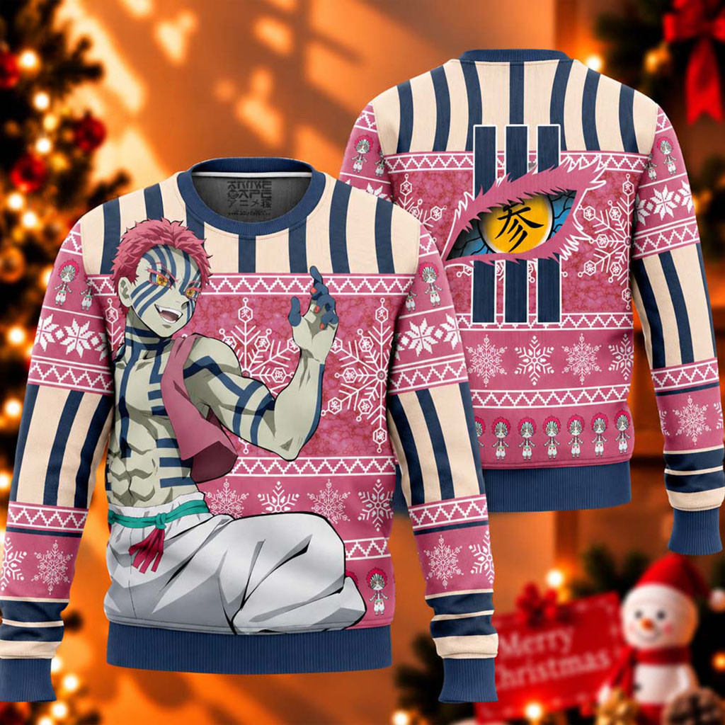 Demon Slayer Akaza Christmas Ugly Sweater Holiday Gear Xmas Gifts For Demon Slayer Fans 1 - Unicasport Demon Slayer Akaza Christmas Ugly Sweater Holiday Gear Xmas Gifts For Demon Slayer Fans