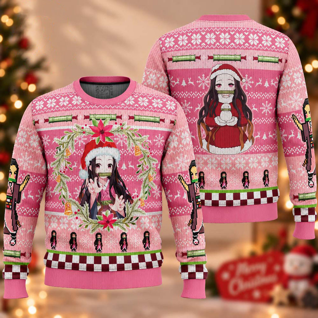 Demon Slayer Nezuko Kamado Chibi Christmas Ugly Sweater Anime Clothes Xmas Gifts For Friends 1 - Unicasport Demon Slayer Nezuko Kamado Chibi Christmas Ugly Sweater Anime Clothes Xmas Gifts For Friends