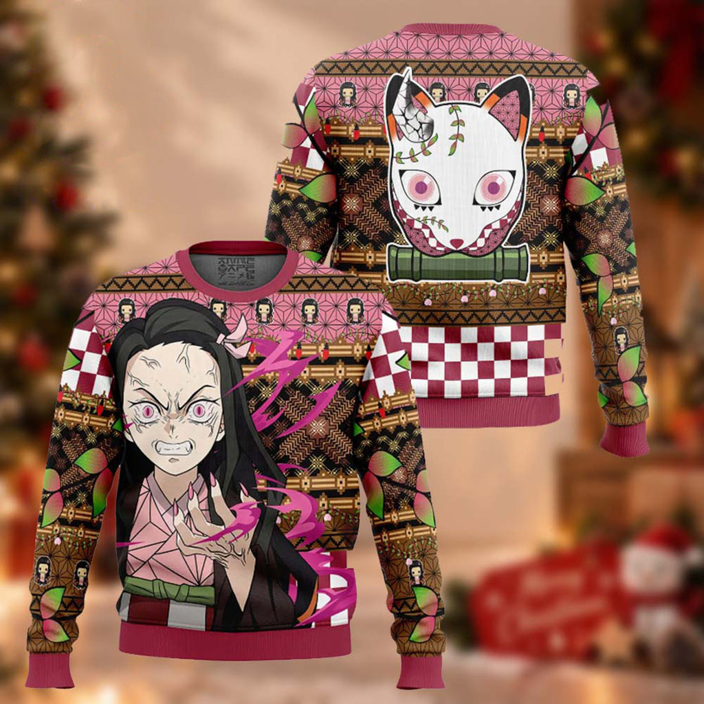 Demon Slayer Nezuko Kamado Chibi Christmas Ugly Sweater Cute Anime Clothes Demon Slayer Gear 1 - Unicasport Demon Slayer Nezuko Kamado Chibi Christmas Ugly Sweater Cute Anime Clothes Demon Slayer Gear