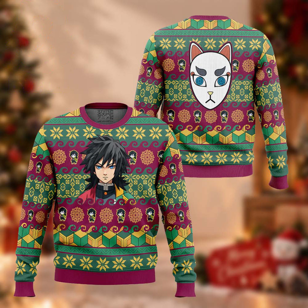 Demon Slayer Giyu Tomioka Christmas Ugly Sweater Anime Holiday Gear Gifts For Demon Slayer Fans 1 - Unicasport Demon Slayer Giyu Tomioka Christmas Ugly Sweater Anime Holiday Gear Gifts For Demon Slayer Fans
