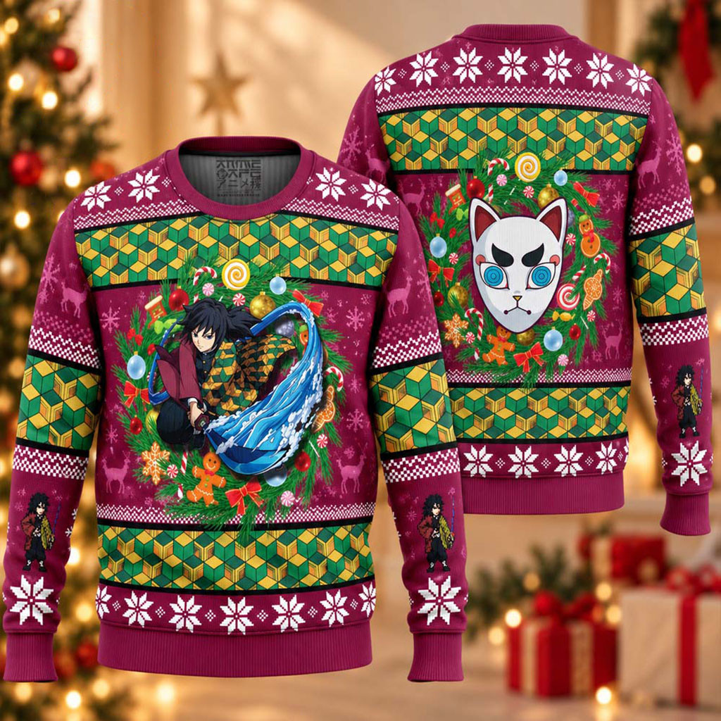 Demon Slayer Giyuu Tomioka Christmas Ugly Sweater Anime Holiday Apparel Gifts For Giyuu Fans 1 - Unicasport Demon Slayer Giyuu Tomioka Christmas Ugly Sweater Anime Holiday Apparel Gifts For Giyuu Fans