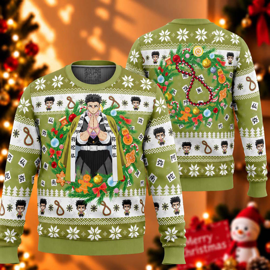 Demon Slayer Gyomei Himejima Christmas Ugly Sweater Anime Xmas Apparel Gifts For Gyomei Fans 1 - Unicasport Demon Slayer Gyomei Himejima Christmas Ugly Sweater Anime Xmas Apparel Gifts For Gyomei Fans