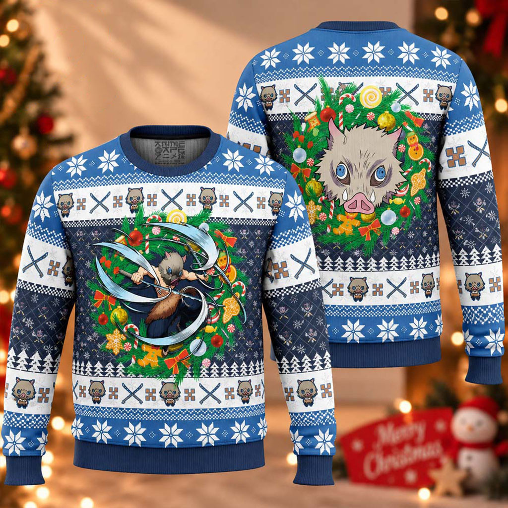 Demon Slayer Hashibira Inosuke Christmas Ugly Sweater Anime Xmas Apparel Gifts For Fans 1 - Unicasport Demon Slayer Hashibira Inosuke Christmas Ugly Sweater Anime Xmas Apparel Gifts For Fans