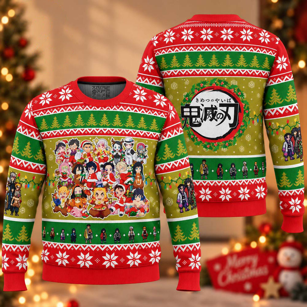 Demon Slayer Squad Demon Chibi Christmas Ugly Sweater Holiday Apparel Gifts For Demon Slayer Fans 1 - Unicasport Demon Slayer Squad Demon Chibi Christmas Ugly Sweater Holiday Apparel Gifts For Demon Slayer Fans
