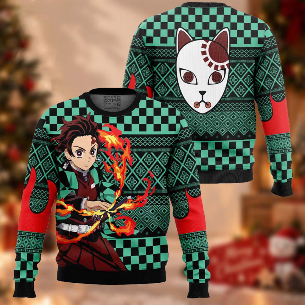 Demon Slayer Tanjiro Kamado Chibi Christmas Ugly Sweater Holiday Gifts For Demon Slayer Fans 1 - Unicasport Demon Slayer Tanjiro Kamado Chibi Christmas Ugly Sweater Holiday Gifts For Demon Slayer Fans