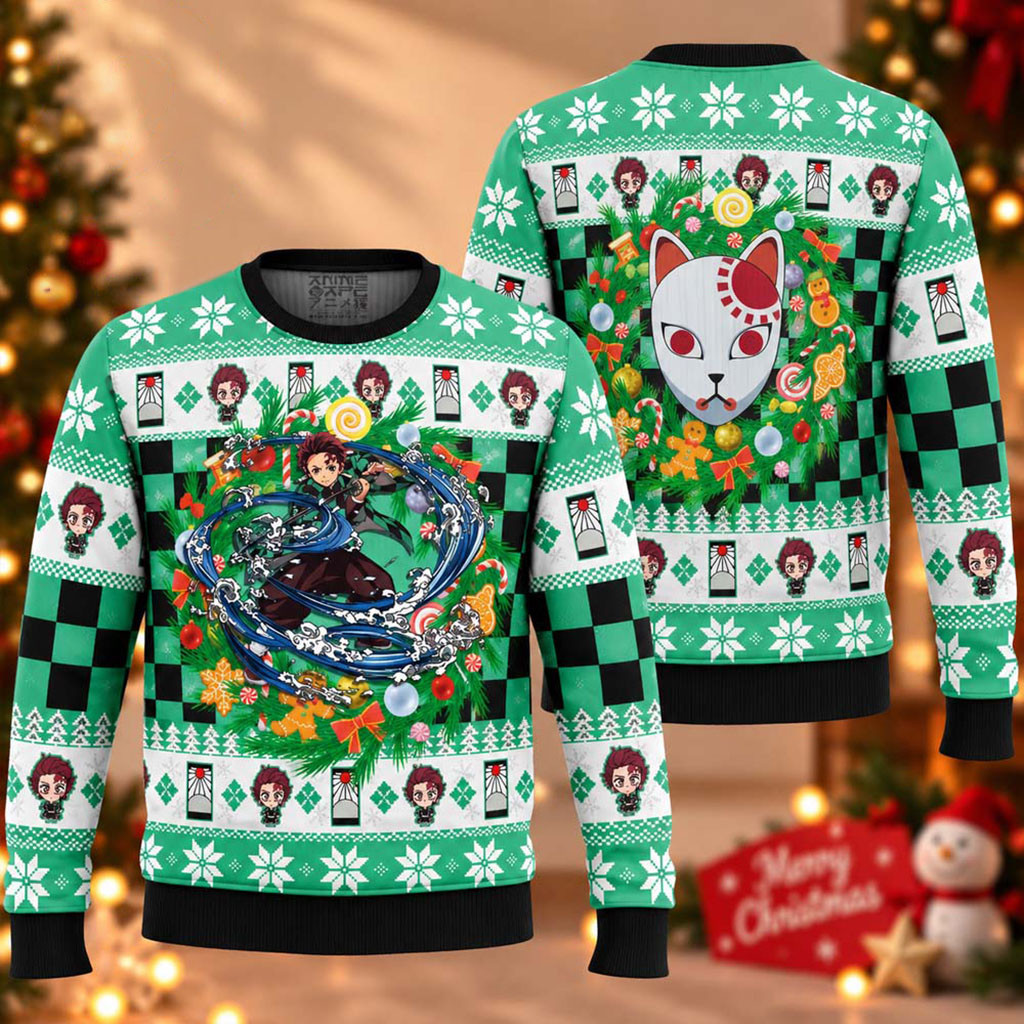 Demon Slayer Tanjiro Kamado Chibi Christmas Ugly Sweater Xmas Gear Gifts For Demon Slayer Fans 1 - Unicasport Demon Slayer Tanjiro Kamado Chibi Christmas Ugly Sweater Xmas Gear Gifts For Demon Slayer Fans