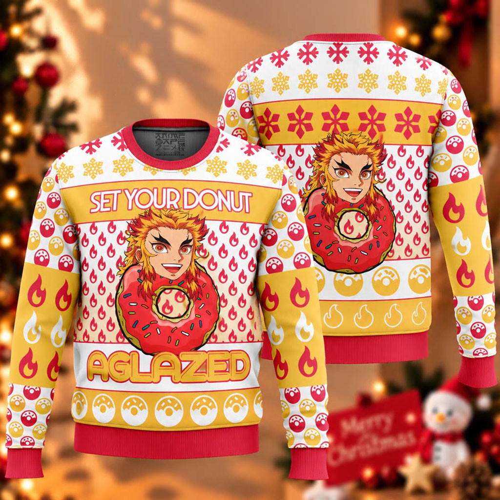 Demon Slayer Rengoku Donut Chibi Christmas Ugly Sweater Cute Anime Clothes Demon Slayer Merch 1 - Unicasport Demon Slayer Rengoku Donut Chibi Christmas Ugly Sweater Cute Anime Clothes Demon Slayer Merch