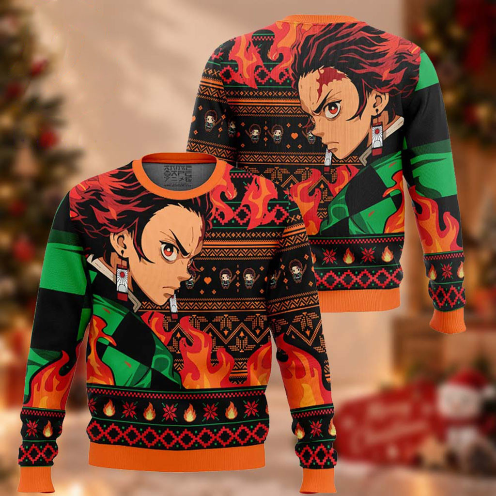 Demon Slayer Tanjiro Kamado Chibi Christmas Ugly Sweater Festive Anime Clothing Friend Gifts 1 - Unicasport Demon Slayer Tanjiro Kamado Chibi Christmas Ugly Sweater Festive Anime Clothing Friend Gifts