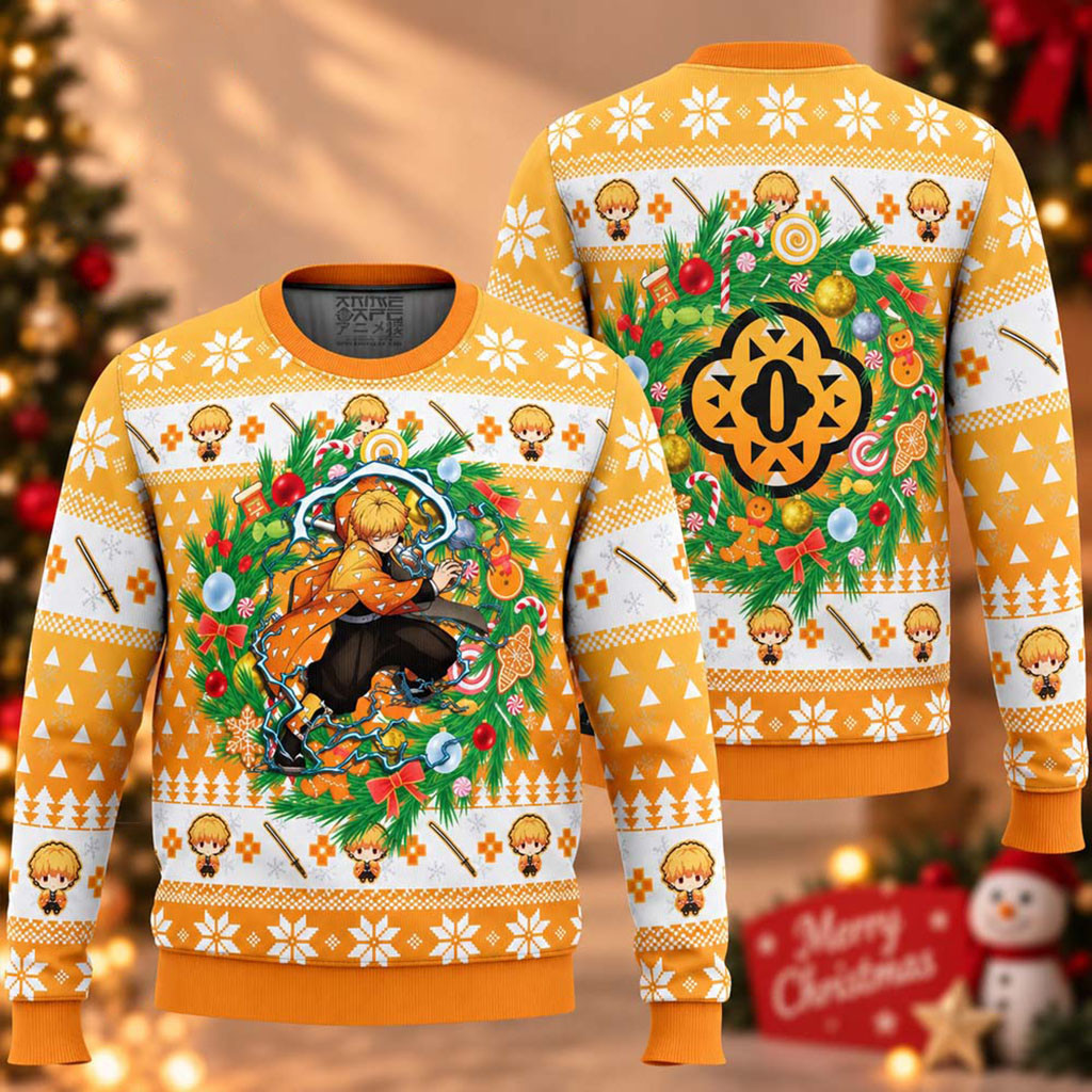 Demon Slayer Zenitsu Agatsuma Chibi Christmas Ugly Sweater Anime Clothing Gifts For Christmas 1 - Unicasport Demon Slayer Zenitsu Agatsuma Chibi Christmas Ugly Sweater Anime Clothing Gifts For Christmas