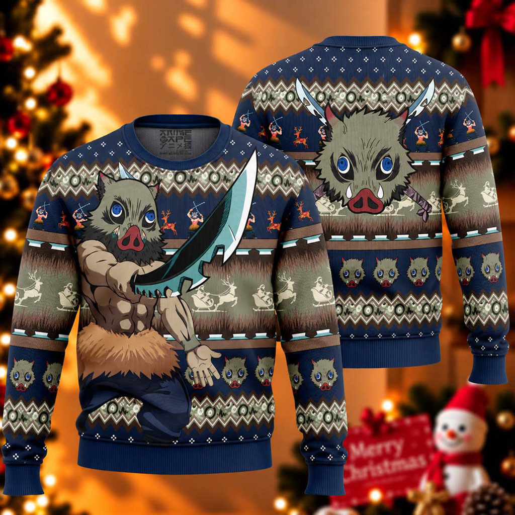 Demon Slayer Inosuke Hashibira Christmas Ugly Sweater Anime Lovers Holiday Apparel BFF Gifts
