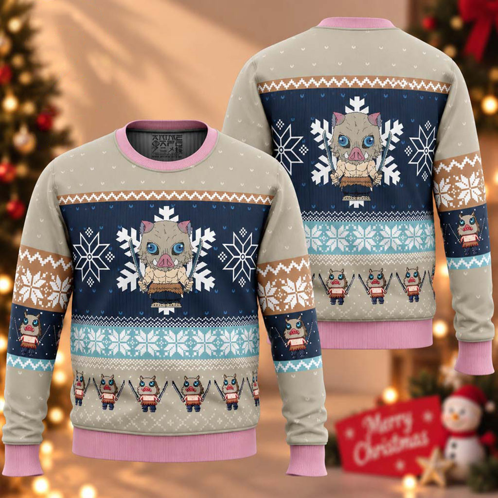 Demon Slayer Inosuke Hashibira Christmas Ugly Sweater Anime Xmas Apparel Gifts For Friends 1 - Unicasport Demon Slayer Inosuke Hashibira Christmas Ugly Sweater Anime Xmas Apparel Gifts For Friends
