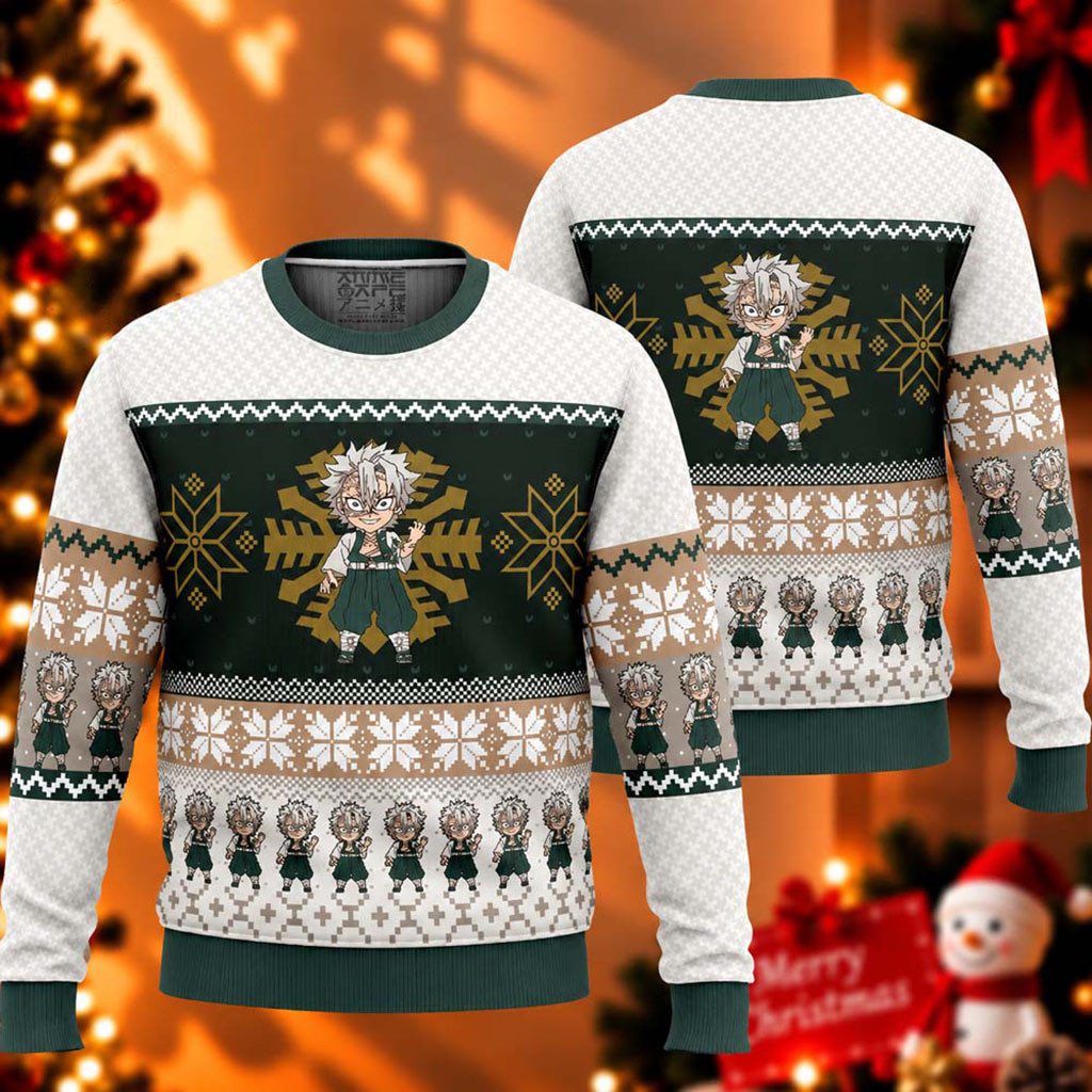Demon Slayer Sanemi Shinazugawa Chibi Christmas Ugly Sweater Demon Slayer Merch Son Gifts