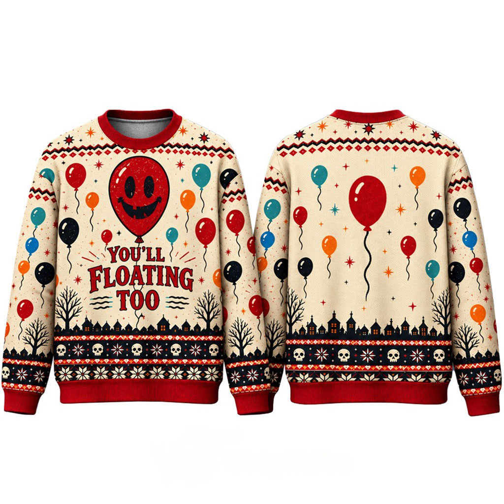 2026 You'll Floating Too Red Balloon Halloween 2026 Ugly Sweater Horror Movie Apparel BFF Gifts