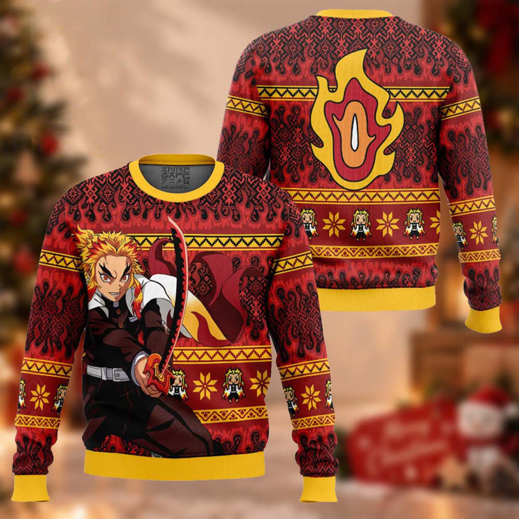 Demon Slayer Kyojuro Rengoku Chibi Christmas Ugly Sweater Anime Clothing Xmas Gifts For Him 1 - Unicasport Demon Slayer Kyojuro Rengoku Chibi Christmas Ugly Sweater Anime Clothing Xmas Gifts For Him