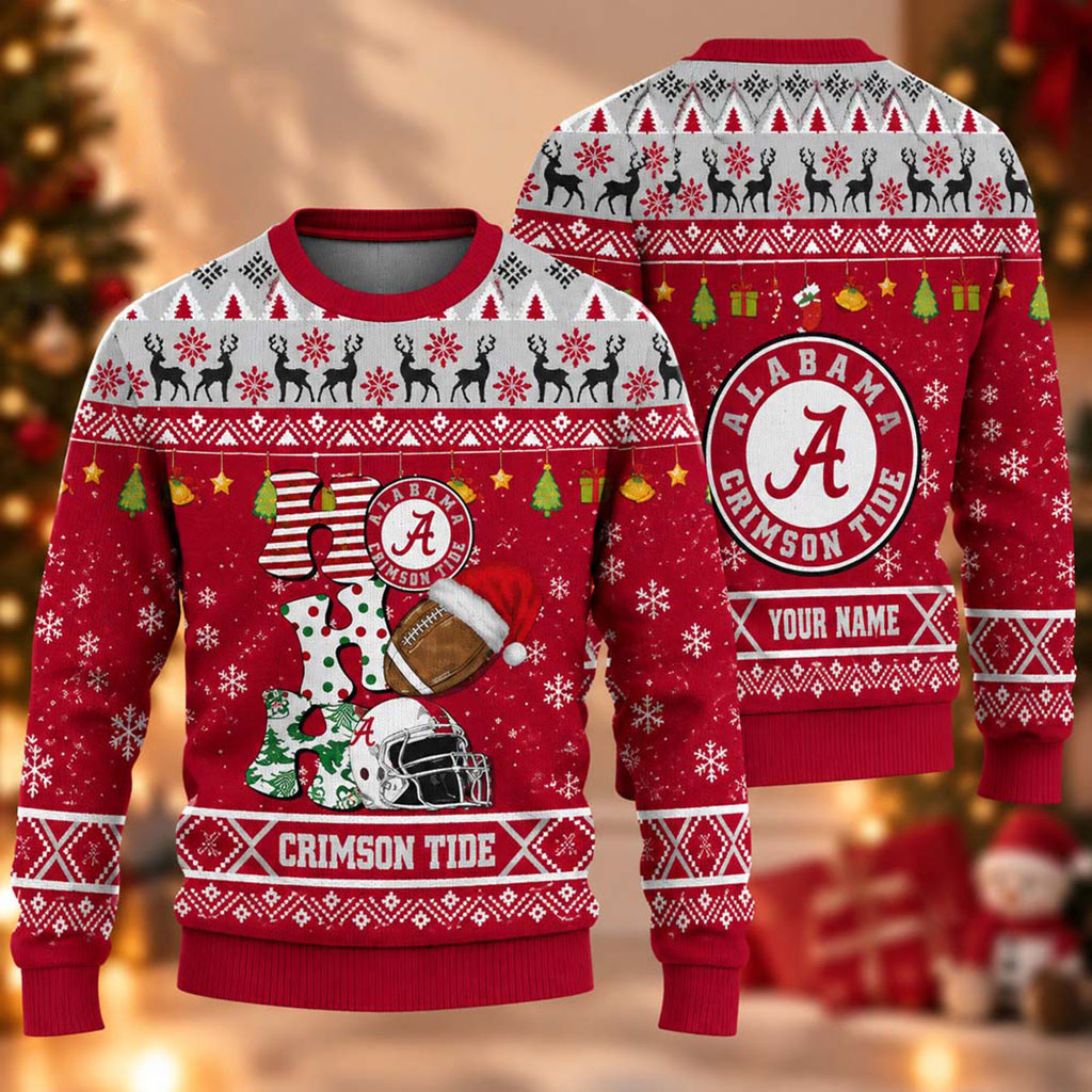 Custom Alabama Crimson Tide HO HO HO Ugly Christmas Sweater Crimson Tide Merch Gifts For Fans 1 - Unicasport Custom Alabama Crimson Tide HO HO HO Ugly Christmas Sweater Crimson Tide Merch Gifts For Fans