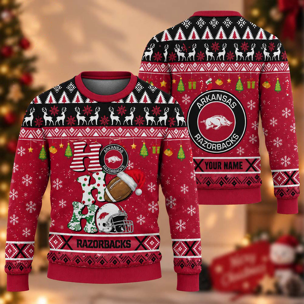 Custom Arkansas Razorbacks HO HO HO Ugly Christmas Sweater Razorbacks Merch Gifts For Xmas 1 - Unicasport Custom Arkansas Razorbacks HO HO HO Ugly Christmas Sweater Razorbacks Merch Gifts For Xmas