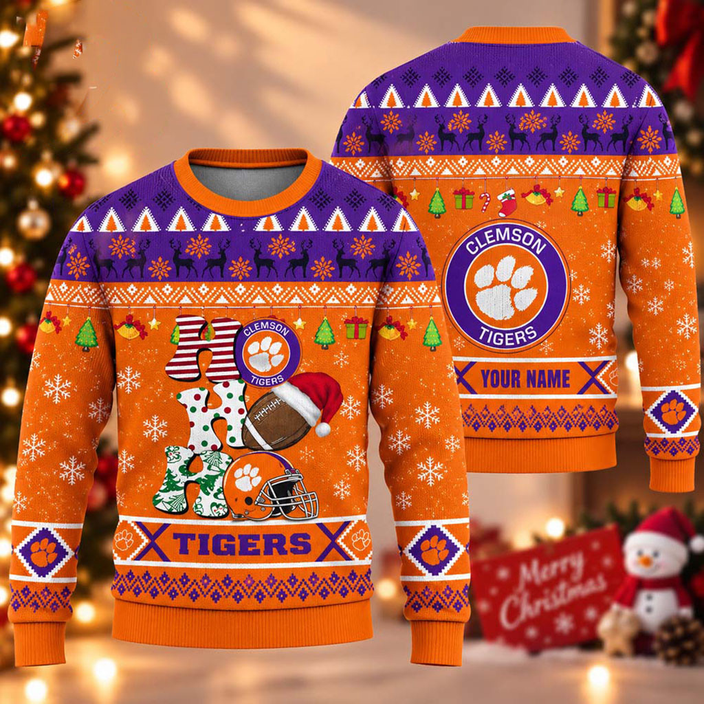 Custom Clemson Tigers HO HO HO 2026 Christmas Ugly Sweater Clemson Tigers Merch Husband Gifts 1 - Unicasport Custom Clemson Tigers HO HO HO 2026 Christmas Ugly Sweater Clemson Tigers Merch Husband Gifts