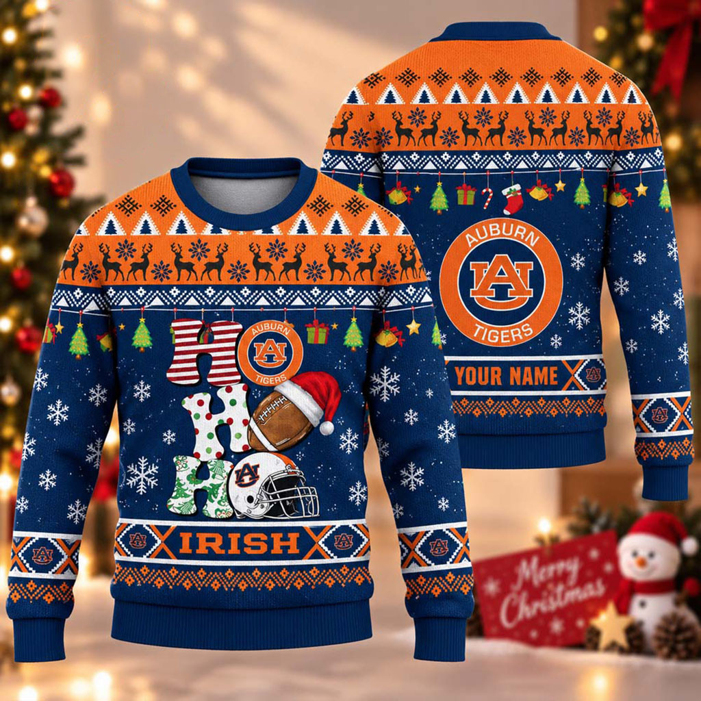 Custom Auburn Tigers HO HO HO 2026 Christmas Ugly Sweater Auburn Tigers Merch Gifts For Fans 1 - Unicasport Custom Auburn Tigers HO HO HO 2026 Christmas Ugly Sweater Auburn Tigers Merch Gifts For Fans