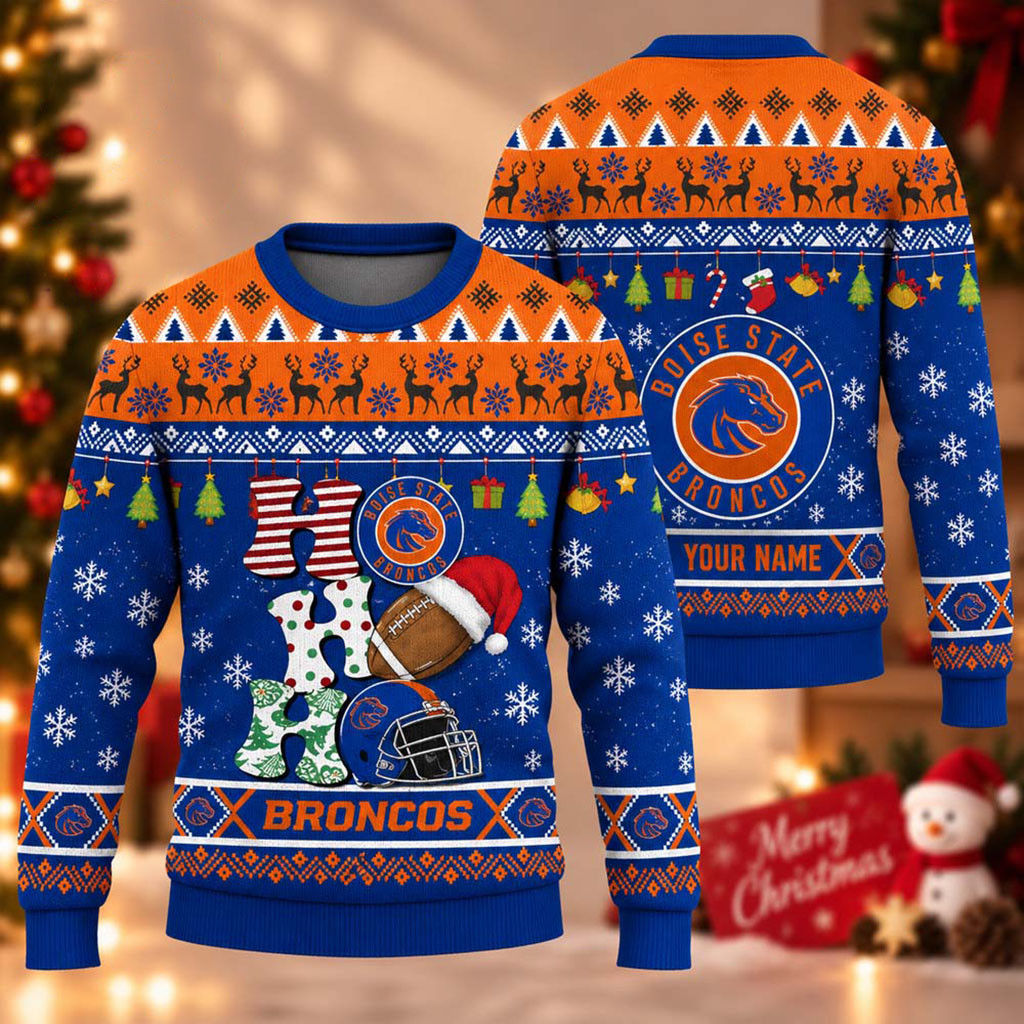 Custom Boise State Broncos HO HO HO 2026 Christmas Ugly Sweater Boise State Broncos Merch Gifts 1 - Unicasport Custom Boise State Broncos HO HO HO 2026 Christmas Ugly Sweater Boise State Broncos Merch Gifts