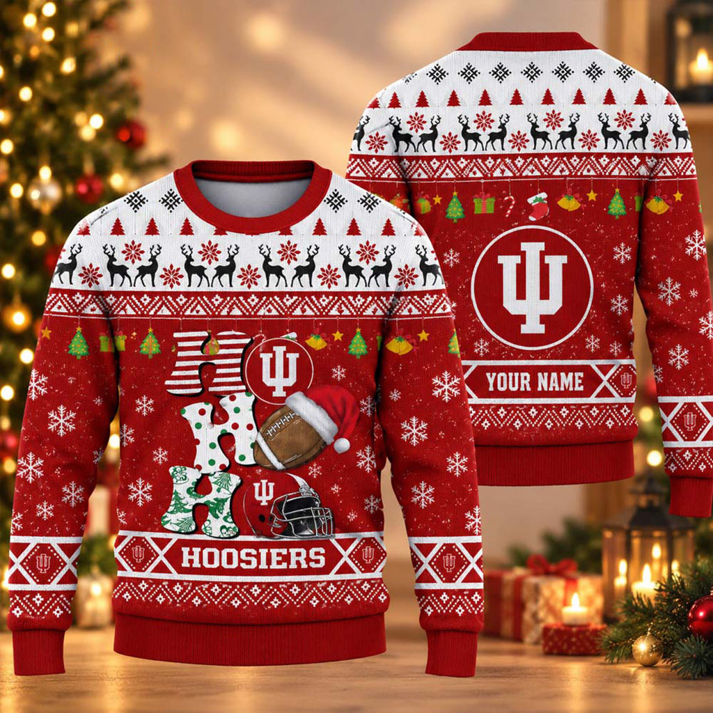 Custom Indiana Hoosiers HO HO HO 2026 Christmas Ugly Sweater Indiana Hoosiers Merch Fan Gifts
