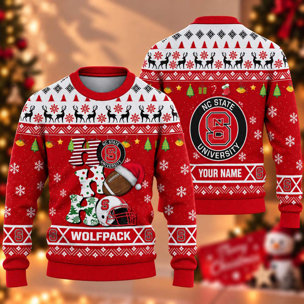 Custom NC State Wolfpack Ho Ho Ho 2026 Christmas Ugly Sweater NC State Wolfpack Merch Gift 1 - Unicasport Custom NC State Wolfpack Ho Ho Ho 2026 Christmas Ugly Sweater NC State Wolfpack Merch Gift