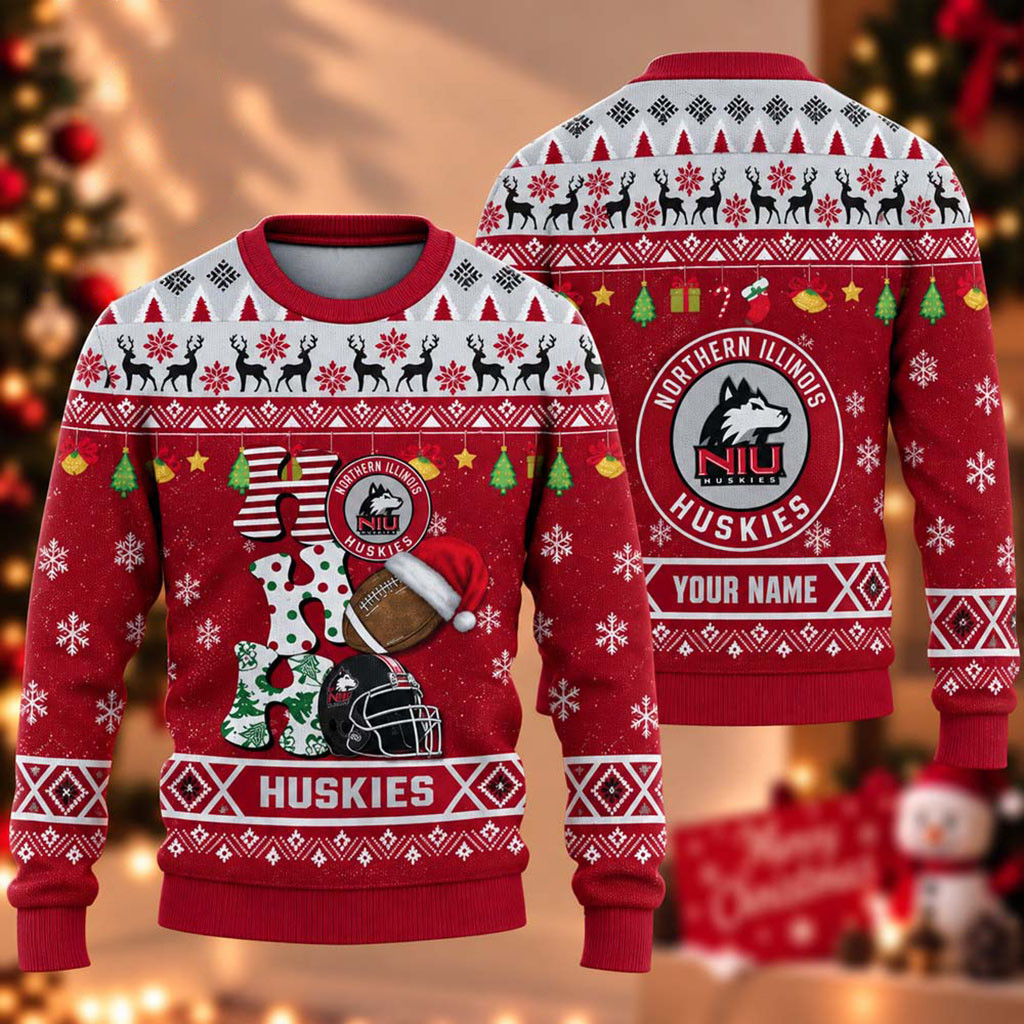 Custom Northern Illinois Huskies Ho Ho Ho 2026 Christmas Ugly Sweater Illinois Huskies Merch 1 - Unicasport Custom Northern Illinois Huskies Ho Ho Ho 2026 Christmas Ugly Sweater Illinois Huskies Merch
