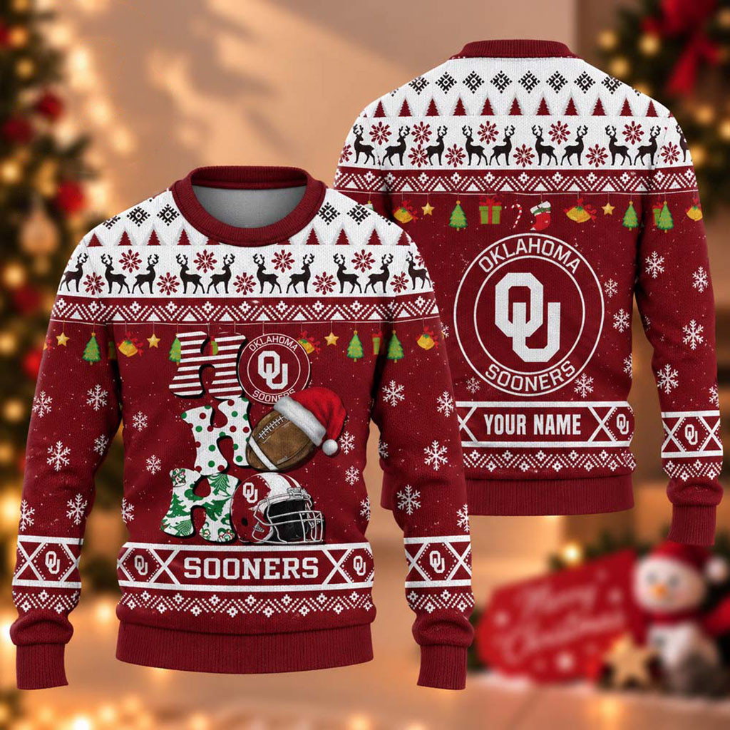 Custom Oklahoma Sooners Ho Ho Ho 2026 Christmas Ugly Sweater Sooners Merch Fans Gifts 1 - Unicasport Custom Oklahoma Sooners Ho Ho Ho 2026 Christmas Ugly Sweater Sooners Merch Fans Gifts