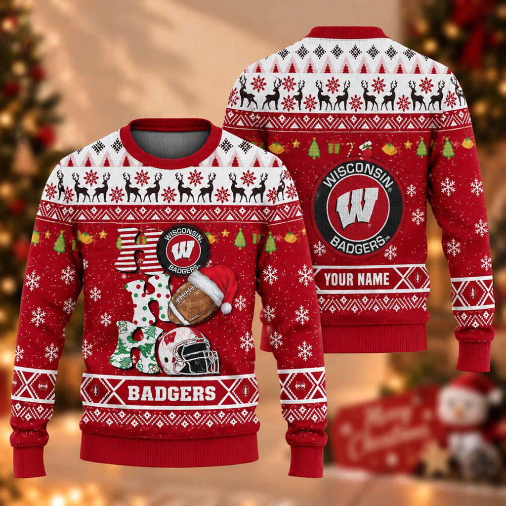 Custom Wisconsin Badgers Ho Ho Ho 2026 Christmas Ugly Sweater Wisconsin Badgers Merch For Fans 1 - Unicasport Custom Wisconsin Badgers Ho Ho Ho 2026 Christmas Ugly Sweater Wisconsin Badgers Merch For Fans