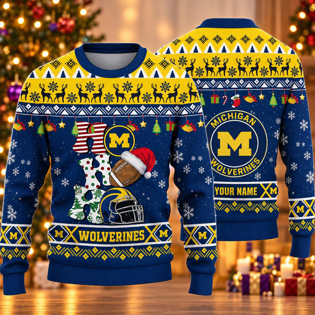 Custom Michigan Wolverines HO HO HO 2026 Christmas Ugly Sweater Michigan Wolverines Merch 1 - Unicasport Custom Michigan Wolverines HO HO HO 2026 Christmas Ugly Sweater Michigan Wolverines Merch