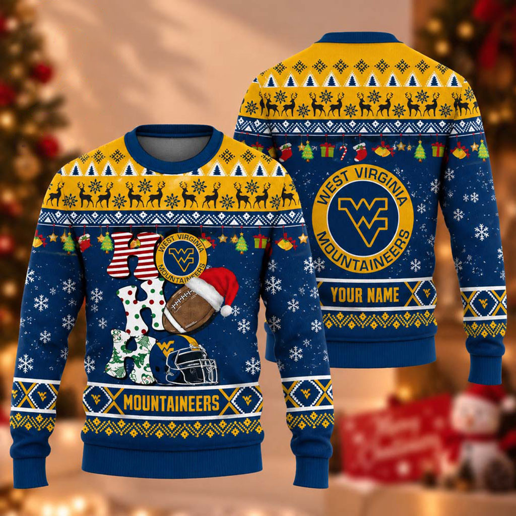Custom West Virginia Mountaineers Ho Ho Ho 2026 Christmas Ugly Sweater WV Mountaineers Merch 1 - Unicasport Custom West Virginia Mountaineers Ho Ho Ho 2026 Christmas Ugly Sweater WV Mountaineers Merch
