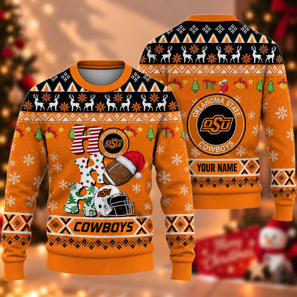 Custom Oklahoma State Cowboys Ho Ho Ho 2026 Christmas Ugly Sweater Oklahoma State Cowboys Merch 1 - Unicasport Custom Oklahoma State Cowboys Ho Ho Ho 2026 Christmas Ugly Sweater Oklahoma State Cowboys Merch