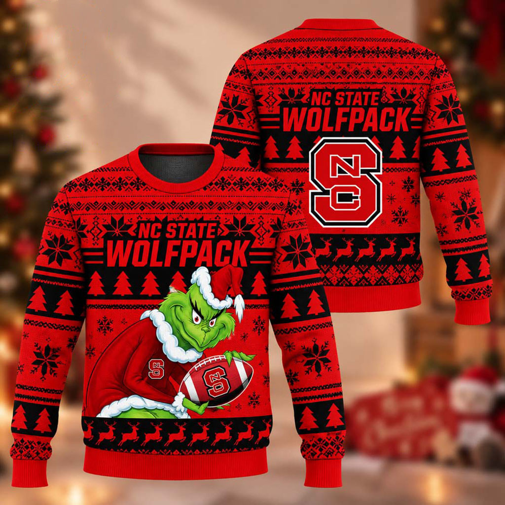 NC State Wolfpack The Grinch 2026 Christmas Ugly Sweater NC State Wolfpack Merch Xmas Gifts 1 - Unicasport NC State Wolfpack The Grinch 2026 Christmas Ugly Sweater NC State Wolfpack Merch Xmas Gifts