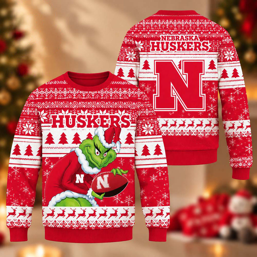 Nebraska Cornhuskers The Grinch 2026 Christmas Ugly Sweater Cornhuskers Merch Xmas Gifts 1 - Unicasport Nebraska Cornhuskers The Grinch 2026 Christmas Ugly Sweater Cornhuskers Merch Xmas Gifts