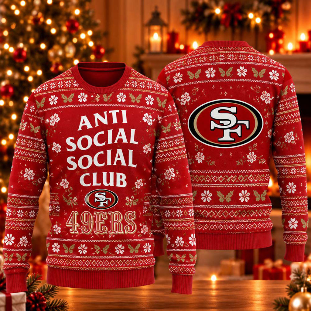 San Francisco 49ers x Anti Social Social Club 2026 Ugly Christmas Sweater 49ers Merch Fan Gifts 1 - Unicasport San Francisco 49ers x Anti Social Social Club 2026 Ugly Christmas Sweater 49ers Merch Fan Gifts