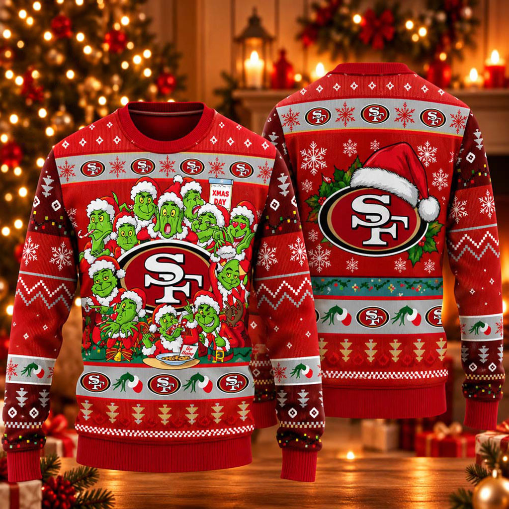San Francisco 49ers x The Grinch 2026 Ugly Christmas Sweater 49ers Merch Boyfriend Gifts 1 - Unicasport San Francisco 49ers x The Grinch 2026 Ugly Christmas Sweater 49ers Merch Boyfriend Gifts
