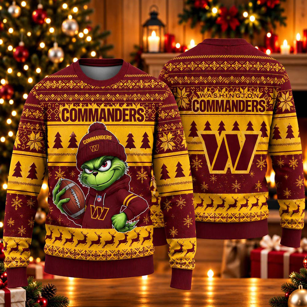Washington Commanders x The Grinch 2026 Christmas Ugly Sweater Commanders Merch Son Gifts 1 - Unicasport Washington Commanders x The Grinch 2026 Christmas Ugly Sweater Commanders Merch Son Gifts